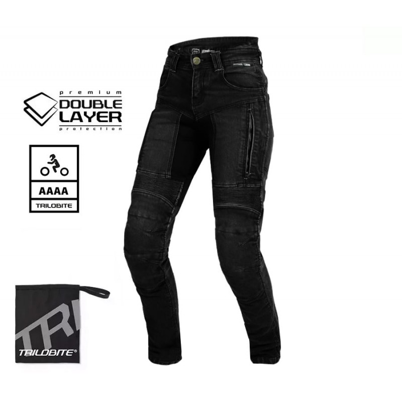 Дамски мото дънки TRILOBITE PARADO DOUBLELAYER SLIM FIT BLACK AAA(A) LEVEL 2