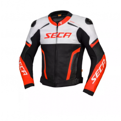 Кожено мото яке SECA HOOLIGAN WHITE/FLUO RED