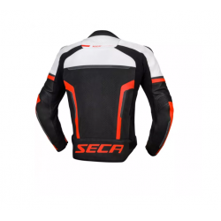 Кожено мото яке SECA HOOLIGAN WHITE/FLUO RED