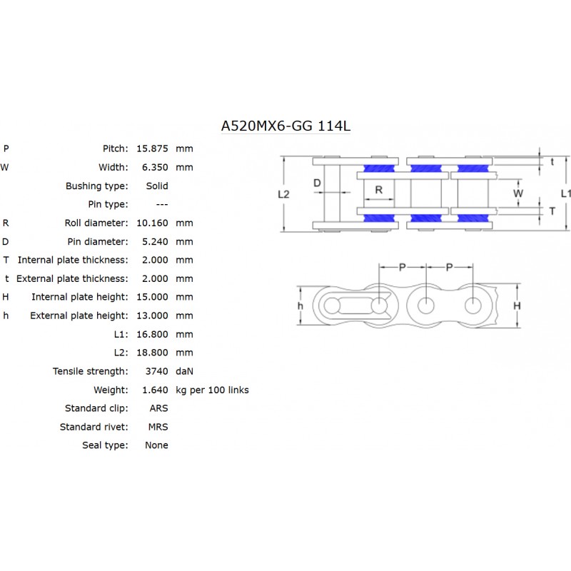 Мотоциклетна верига MX6-GG Gold ARS 520/114L