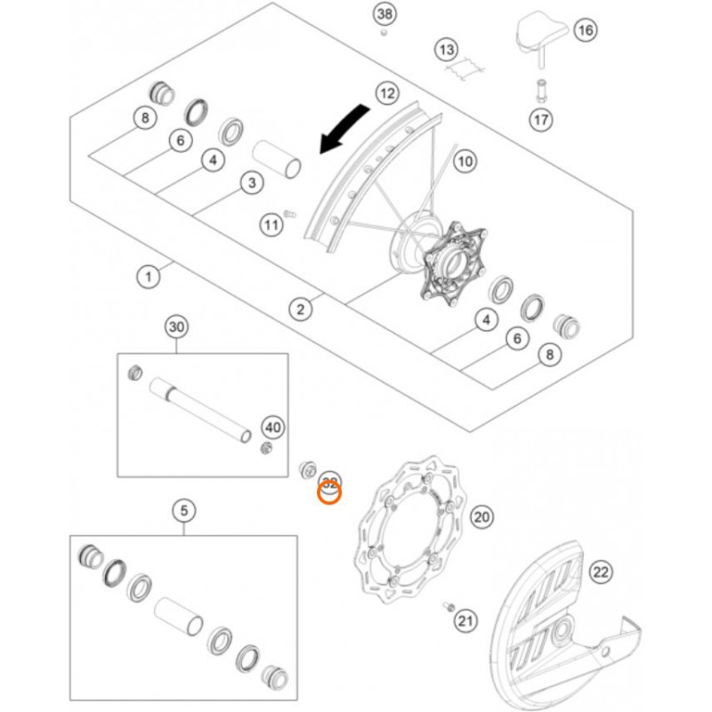 Гайка предна ос KTM SX/SX-F 15-27, EXC/EXC-F 15-27