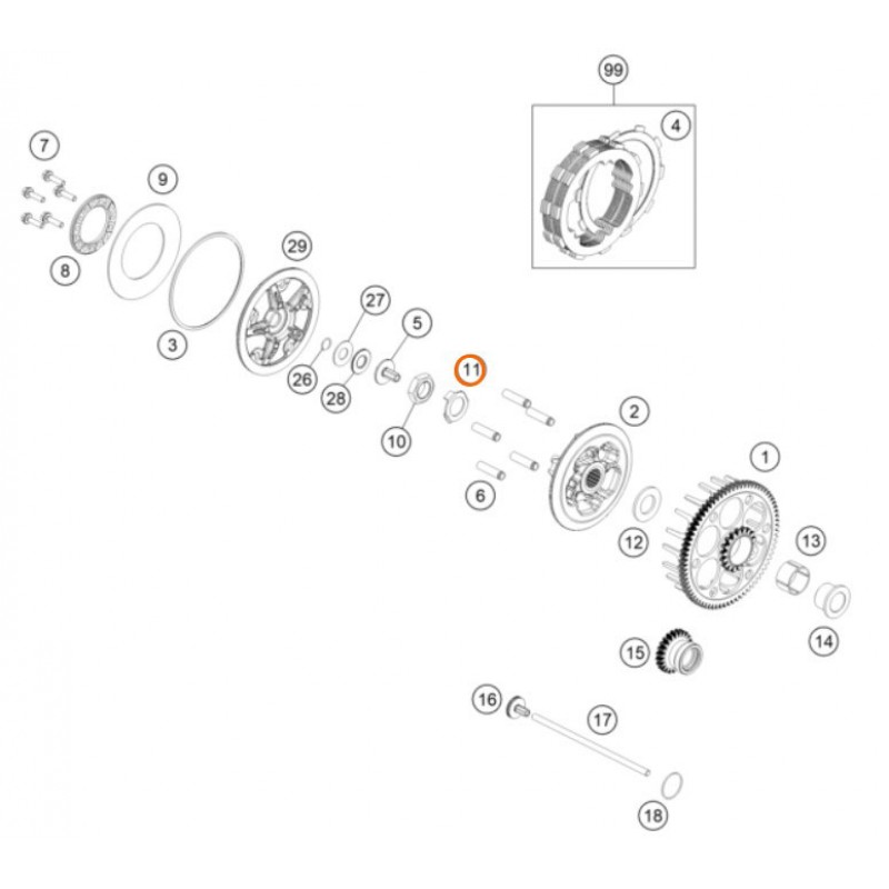 Законтряща шайба съединител KTM EXC300 12-22, 350EXC-F 17-22, 450EXC-F 12-23; Husqvarna TE300 18-22, FE350 18-22